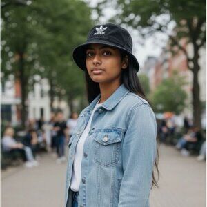 Adidas Originals Unisex Washed Bucket Hat One Size- Black White Trefoil Logo